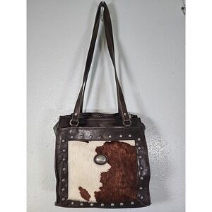 American West Vintage Leather Cowhide Brown Handbag Cross Body